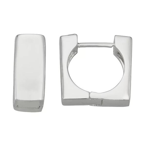 Nine West Silver Tone Chunky Square Hoop Earrings - Picture 1 of 3